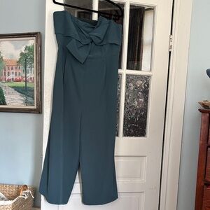 Anthropologie Teal Bow-Front Jumpsuit